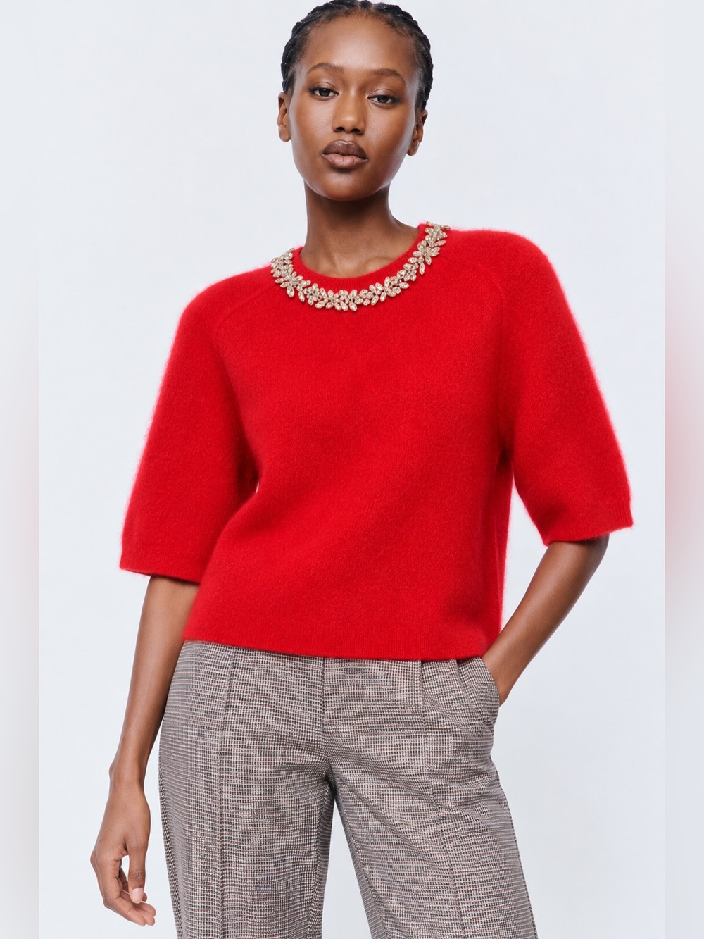 NWT Antonio Melani Kourtney Red Wool Blend Jeweled Crystal Sweater Sz XL